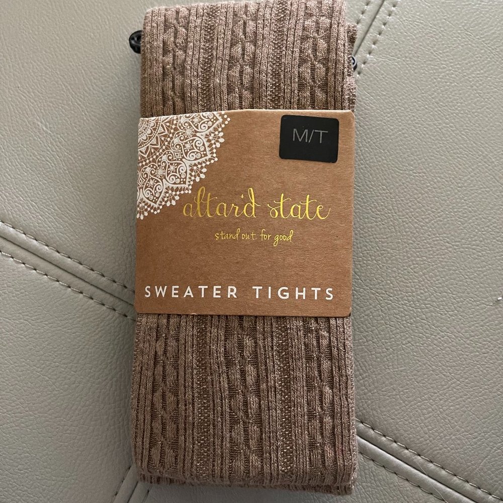 Taupe textured sweater cable tights
